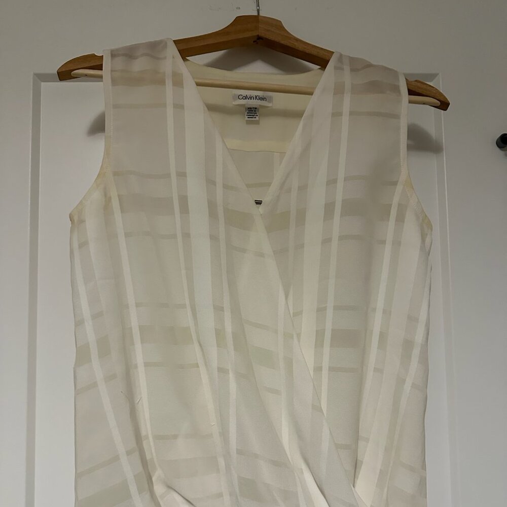 Calvin Klein Womens Tank Top Sleeveless Blouse White Size XS/S Semi Sheer
